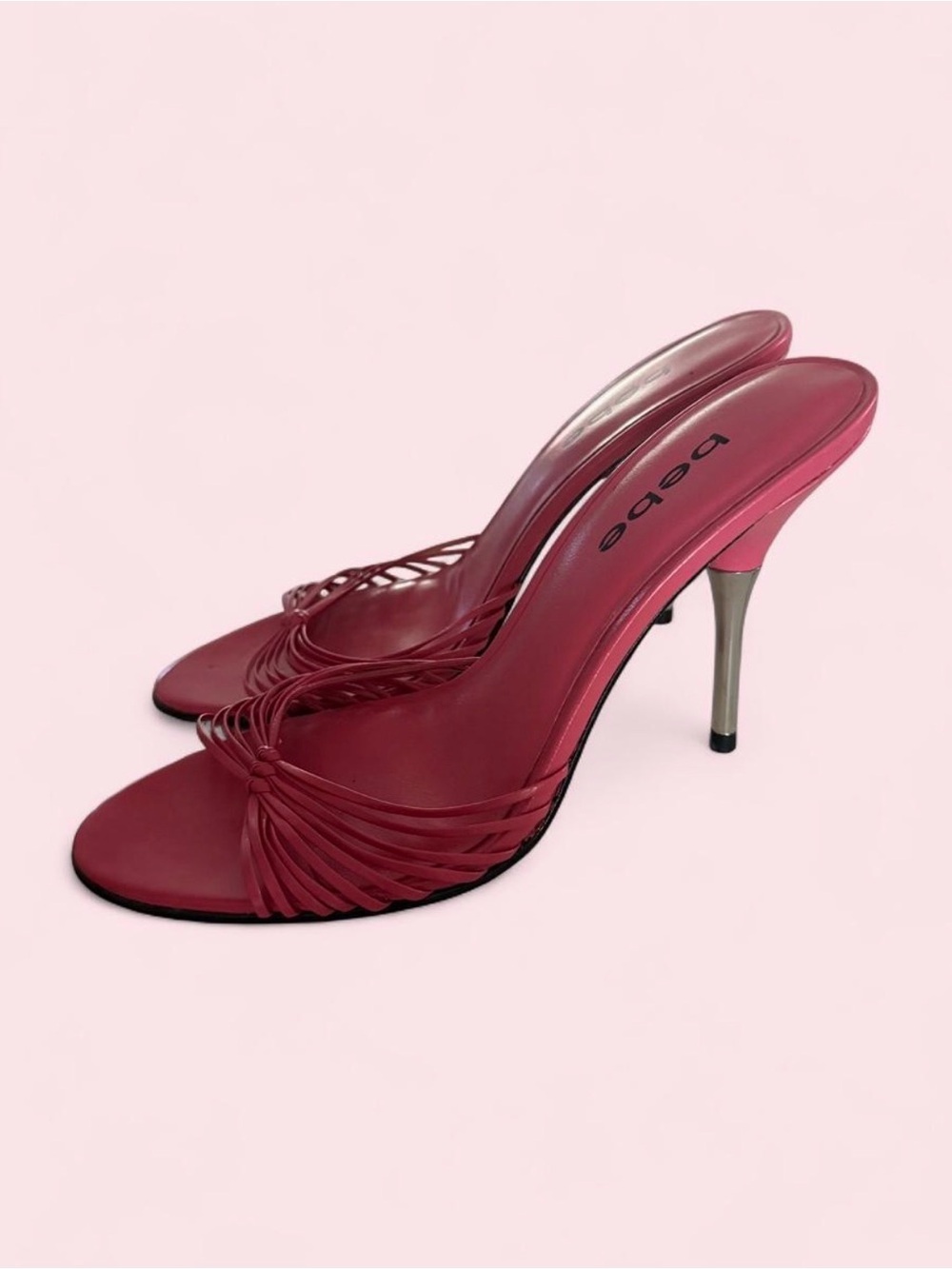 bebe pink Strappy Stiletto Mule with Metallic Heel